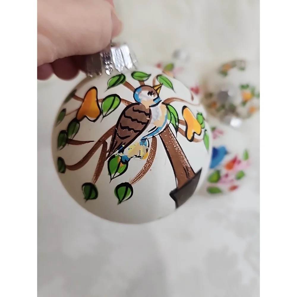 Vintage Hand Painted Floral Bird Glass Ornaments - Picture 3 of 14